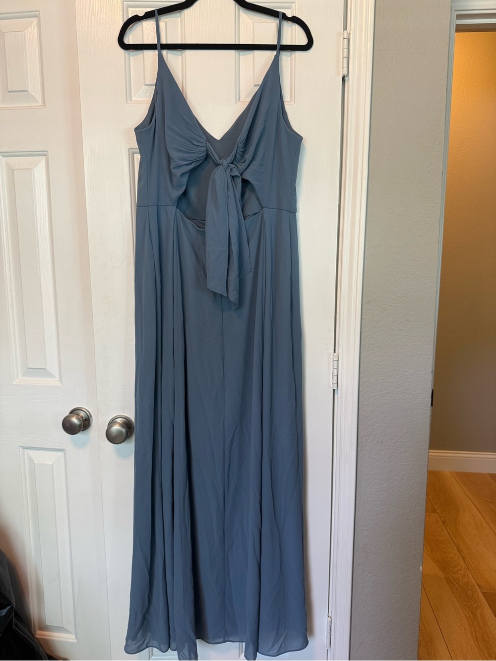 💙✨ DB Studio Celebrate Steel Blue Chiffon Bridesmaid Dress Size 18 | Tie Back - Picture 4 of 9